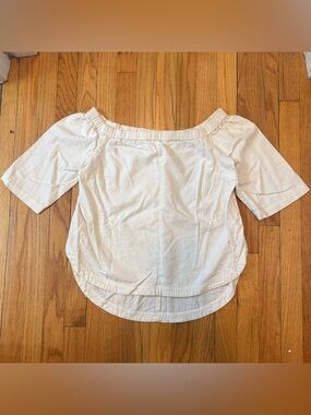 ✨ HALSTON ✨ Cream Linen Blend Elastic Neck Blouse Shirt Size Medium